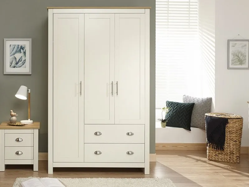 GFW Lancaster Cream and Oak 3 Door 2 Drawer Wardrobe