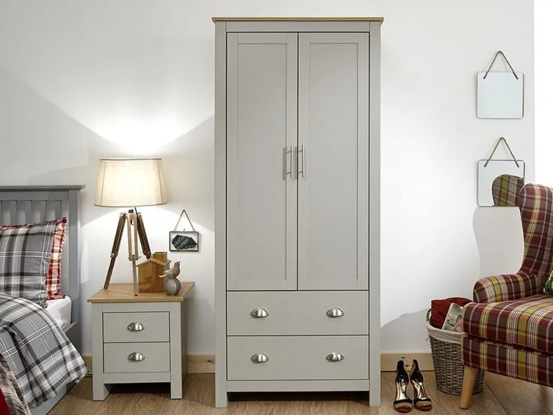 GFW Lancaster Grey and Oak 2 Door 2 Drawer Wardrobe thumbnail