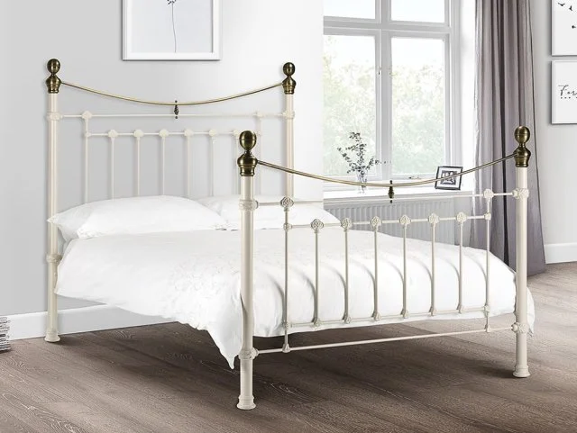 Julian Bowen Victoria 5ft King Size Ivory and Brass Metal Bed Frame