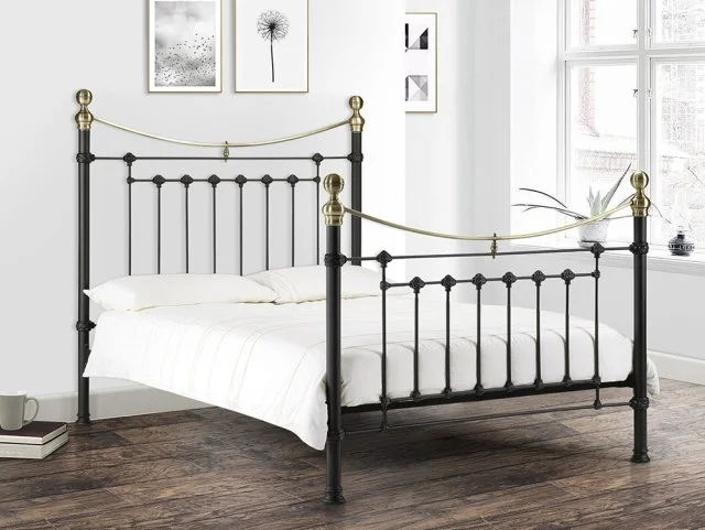 Julian Bowen Victoria 5ft King Size Satin Black and Brass Metal Bed Frame