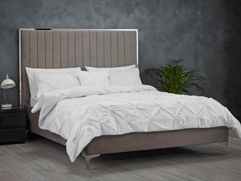 LPD Berkeley 4ft6 Double Mink Grey Velvet Upholstered Fabric Bed Frame