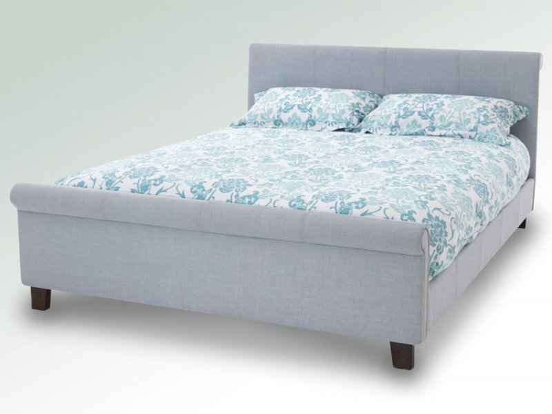 Serene Hazel 4ft Small Double Ice Grey Upholstered Fabric Bed Frame with Mahogany Feet