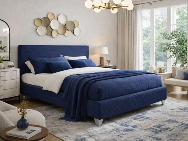 Time Living Brooklyn Blue Fabric Bed Frame - 5ft King Size